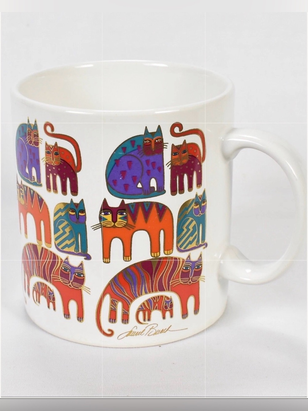 Laurel Burch White/Multicolored Fantastic Felines 1988 Vintage Cat Coffee Mug